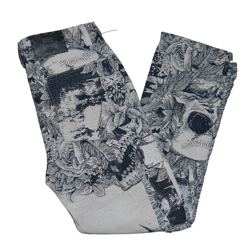 New Rebel Vengeance Skull Tapestry Cargo Pants Size 36x32 Goth Streetwear - Picture 5 of 9